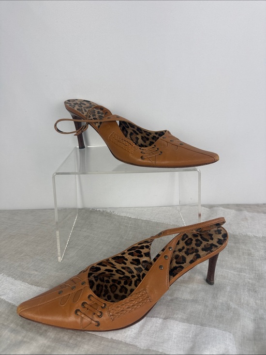 Dolce & Gabbana Shoes - DOLCE AND GABBANA BROWN WOVEN LACED TRIM SLING BACK SHOES